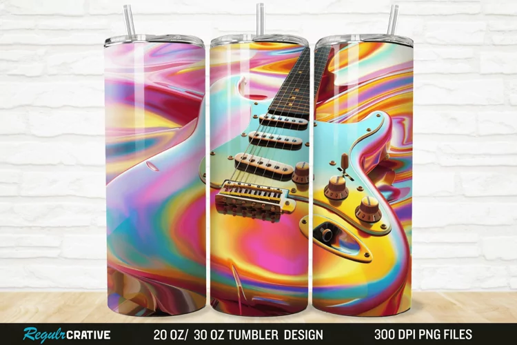 3D Colorful Guitar 20/30oz Skinny Tumbler