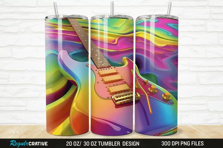 3D Colorful Guitar 20/30oz Skinny Tumbler