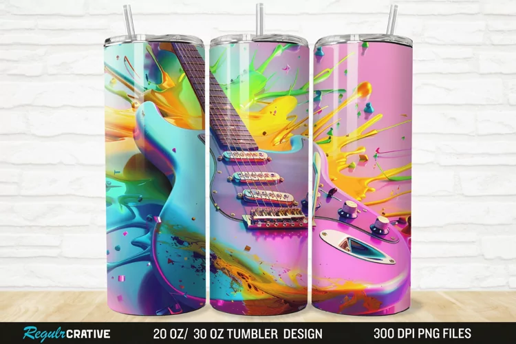 3D Colorful Guitar 20/30oz Skinny Tumbler