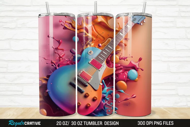 3D Colorful Guitar 20/30oz Skinny Tumbler