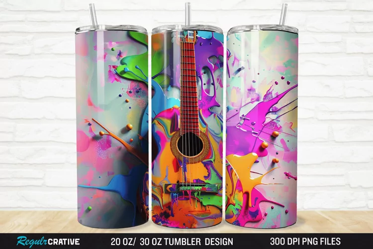 3D Colorful Guitar 20/30oz Skinny Tumbler
