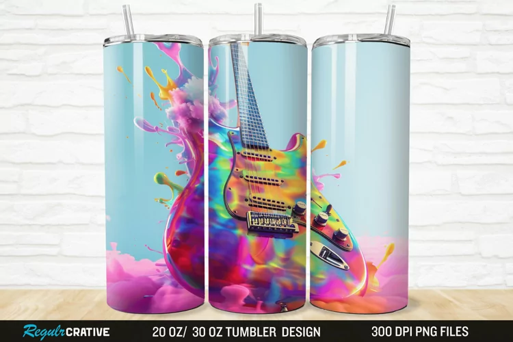 3D Colorful Guitar 20/30oz Skinny Tumbler