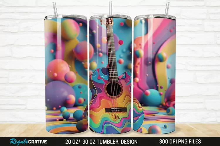 3D Colorful Guitar 20/30oz Skinny Tumbler