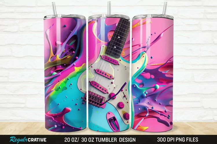 3D Colorful Guitar 20/30oz Skinny Tumbler