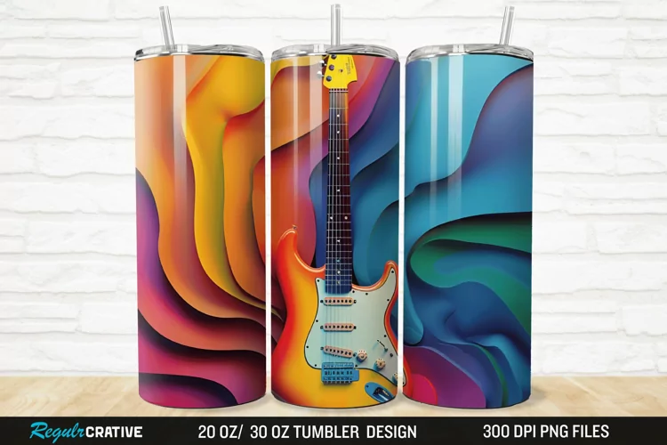 3D Colorful Guitar 20/30oz Skinny Tumbler