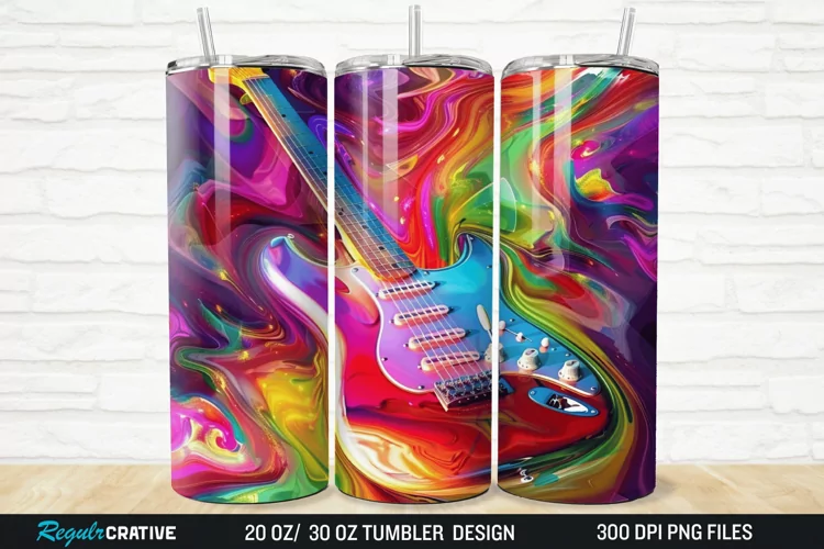 3D Colorful Guitar 20/30oz Skinny Tumbler