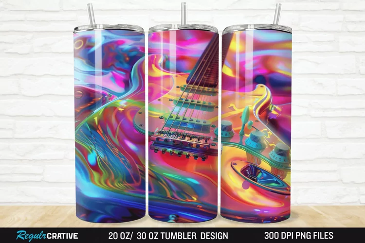 3D Colorful Guitar 20/30oz Skinny Tumbler