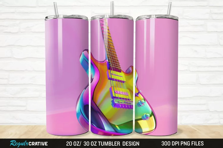 3D Colorful Guitar 20/30oz Skinny Tumbler