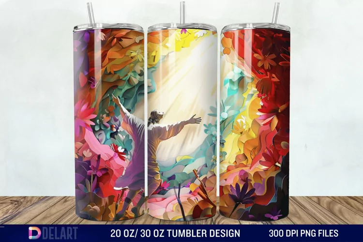 3D Colorful He is Risen Christian Tumbler Wrap