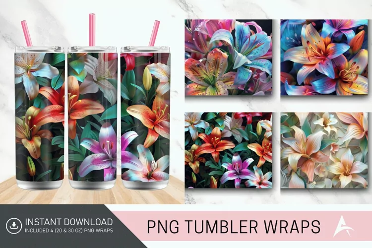 3D Colorful Lilies Floral Tumbler Wrap