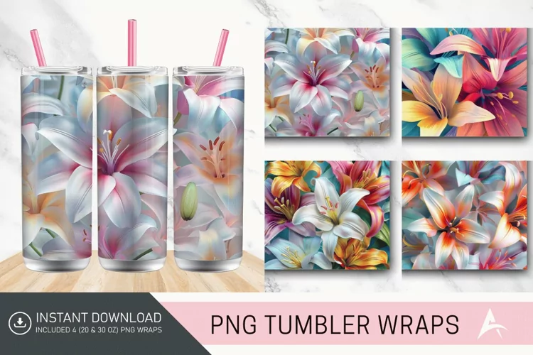 3D Colorful Lilies Floral Tumbler Wrap