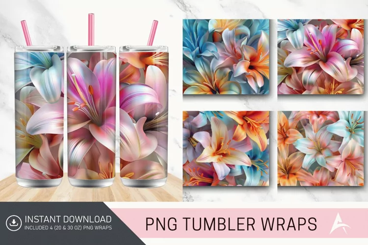 3D Colorful Lilies Floral Tumbler Wrap