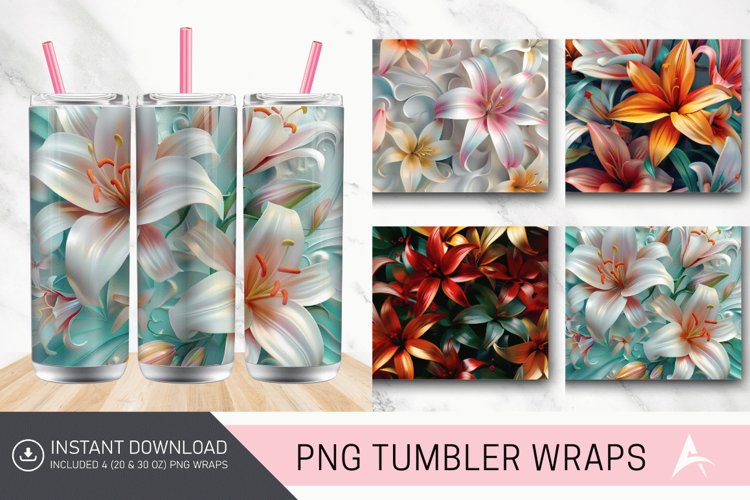 3D Colorful Lilies Floral Tumbler Wrap