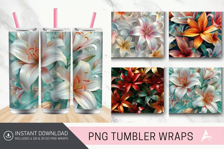 3D Colorful Lilies Floral Tumbler Wrap