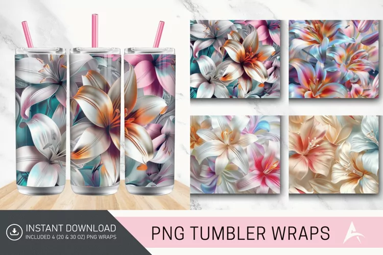 3D Colorful Lilies Floral Tumbler Wrap