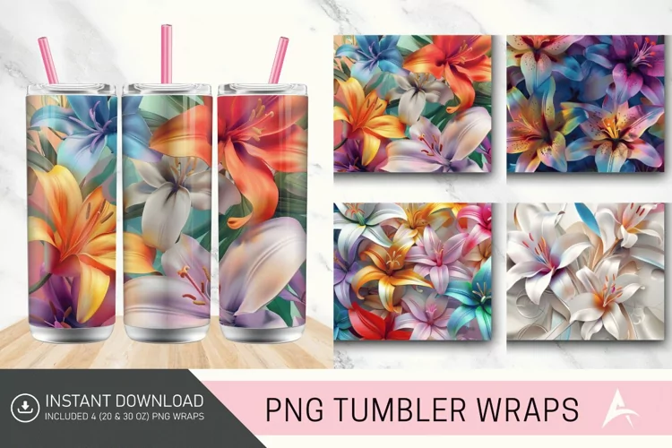 3D Colorful Lilies Floral Tumbler Wrap