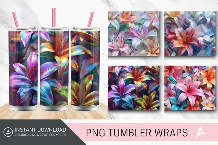 3D Colorful Lilies Floral Tumbler Wrap