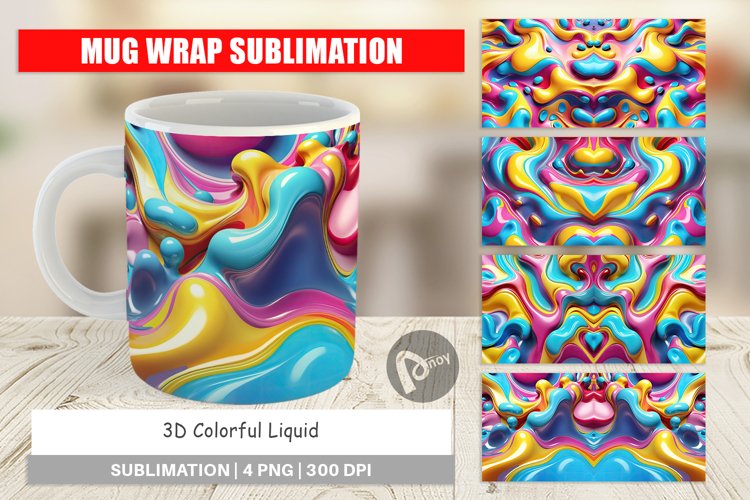Mug Wrap Design 3D Colorful Liquid