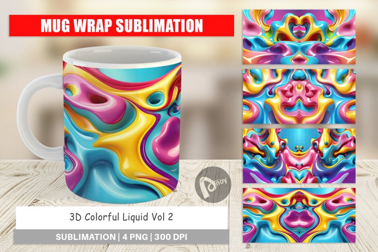 Mug Wrap Design 3D Colorful Liquid