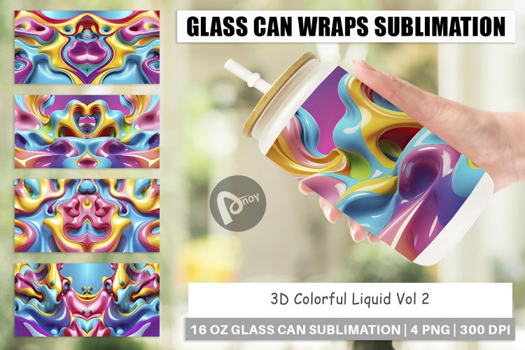Glass Can Wraps 3D Colorful Liquid