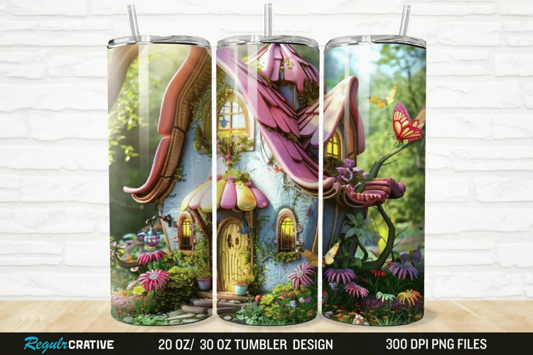 3D Colorful Little Fairy House 20/30oz Skinny Tumbler