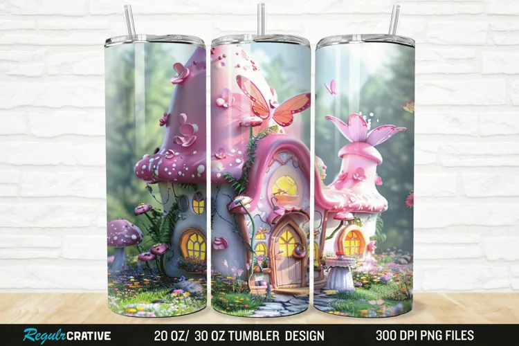3D Colorful Little Fairy House 20/30oz Skinny Tumbler