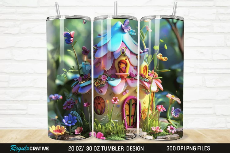 3D Colorful Little Fairy House 20/30oz Skinny Tumbler