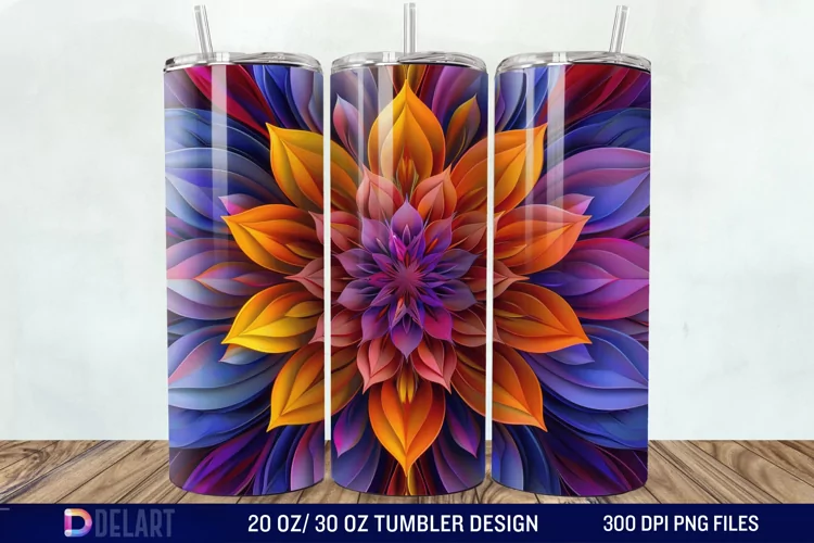 3D Colorful Mandala Flower Tumbler Wrap