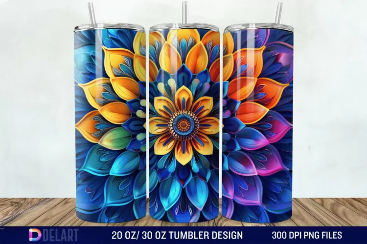 3D Colorful Mandala Flower Tumbler Wrap