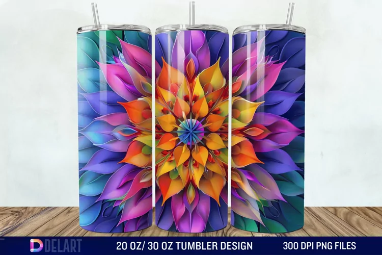 3D Colorful Mandala Flower Tumbler Wrap