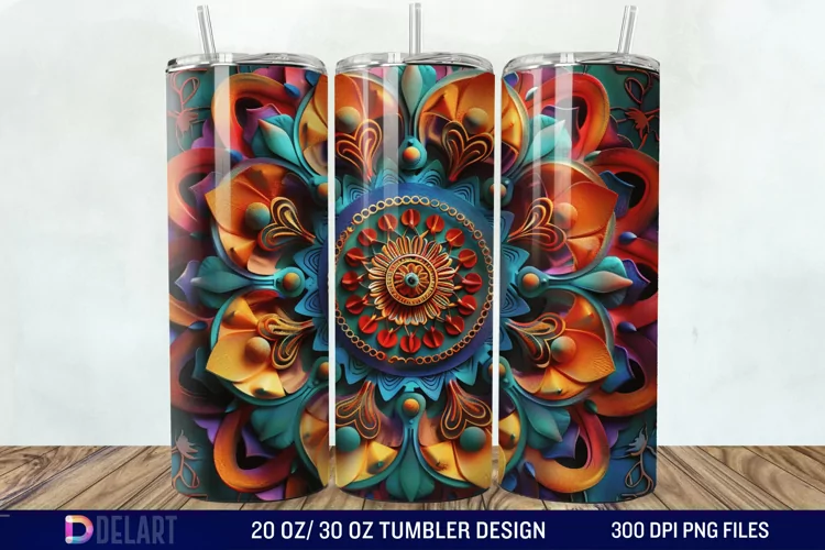 3D Colorful Mandala Flower Tumbler Wrap