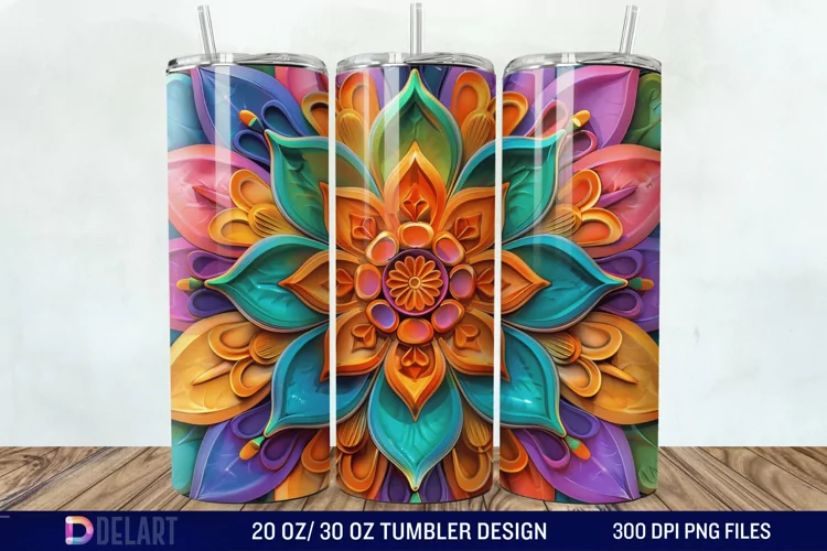 3D Colorful Mandala Flower Tumbler Wrap