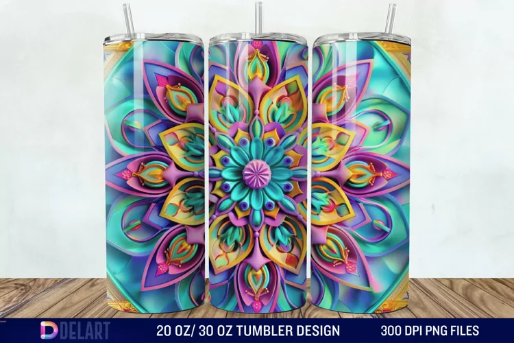 3D Colorful Mandala Flower Tumbler Wrap