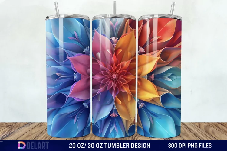 3D Colorful Mandala Flower Tumbler Wrap