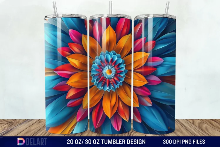 3D Colorful Mandala Flower Tumbler Wrap