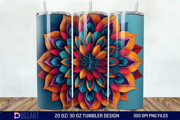 3D Colorful Mandala Flower Tumbler Wrap