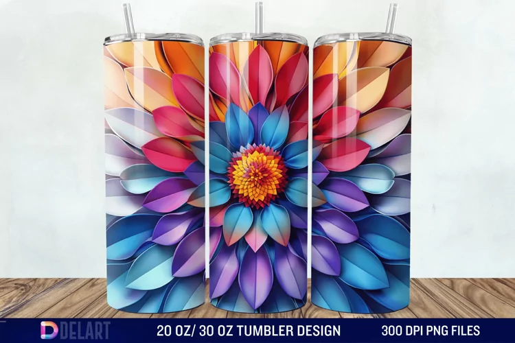 3D Colorful Mandala Flower Tumbler Wrap