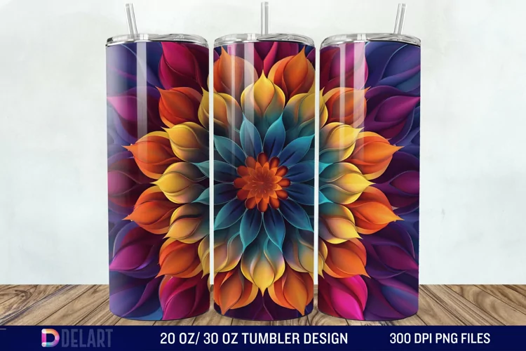 3D Colorful Mandala Flower Tumbler Wrap