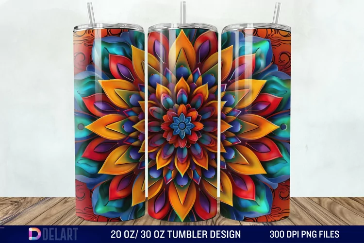 3D Colorful Mandala Flower Tumbler Wrap