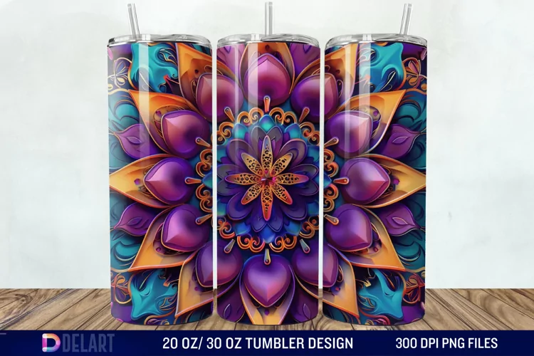 3D Colorful Mandala Flower Tumbler Wrap
