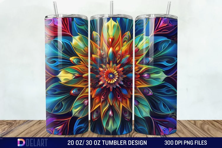 3D Colorful Mandala Flower Tumbler Wrap