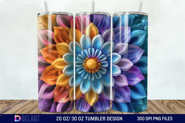 3D Colorful Mandala Flower Tumbler Wrap