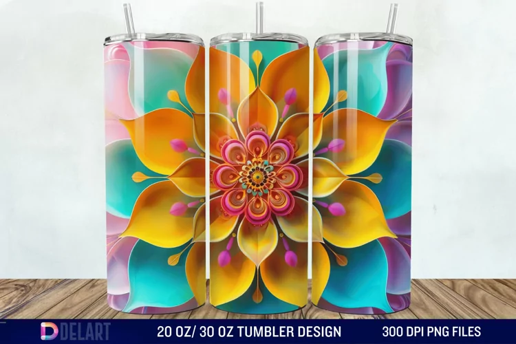 3D Colorful Mandala Flower Tumbler Wrap
