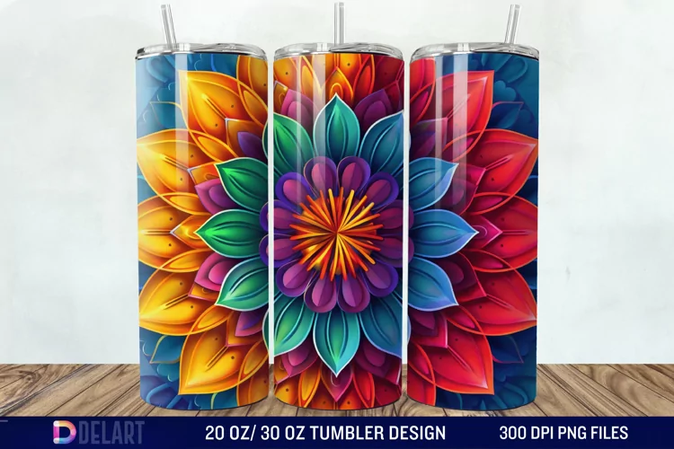3D Colorful Mandala Flower Tumbler Wrap