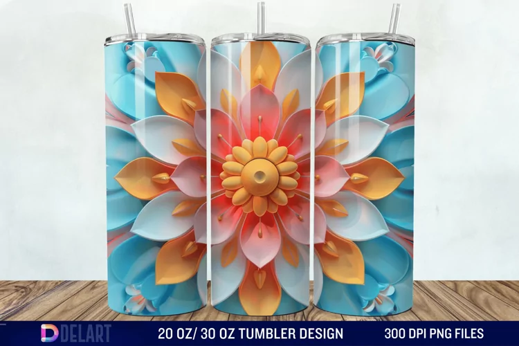 3D Colorful Mandala Flower Tumbler Wrap