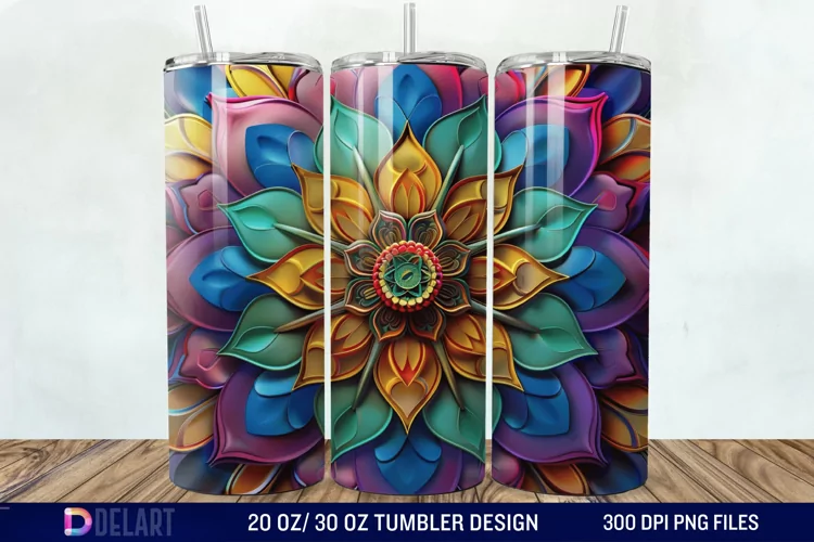 3D Colorful Mandala Flower Tumbler Wrap