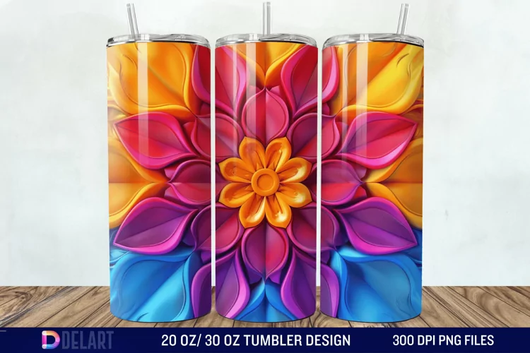 3D Colorful Mandala Flower Tumbler Wrap