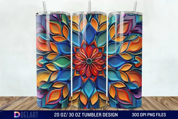 3D Colorful Mandala Flower Tumbler Wrap