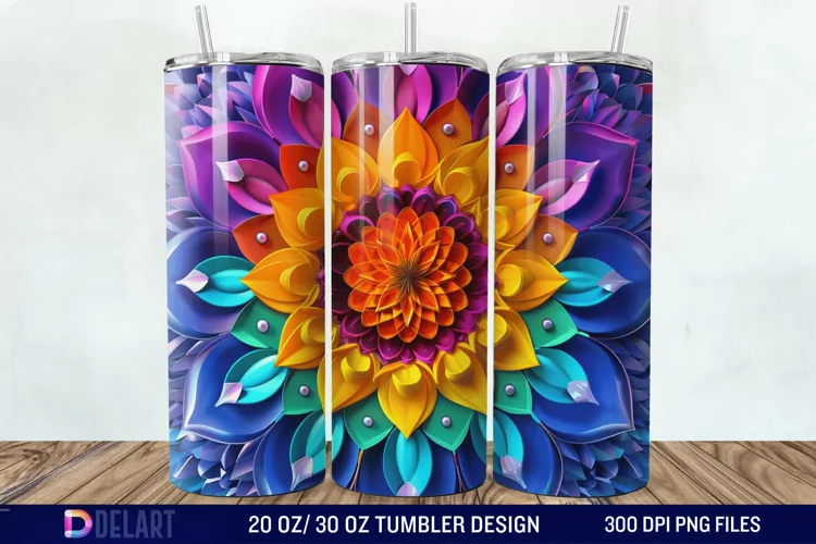 3D Colorful Mandala Flower Tumbler Wrap