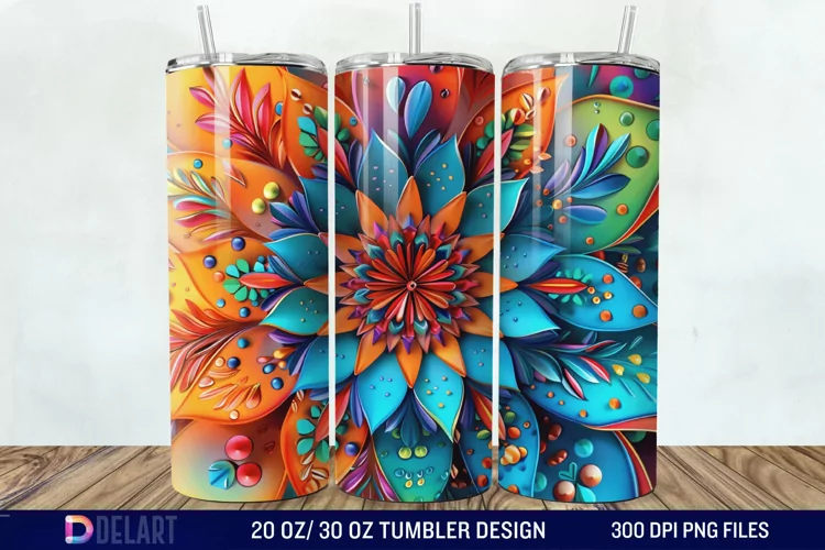 3D Colorful Mandala Flower Tumbler Wrap